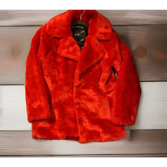 Dolls Kill Current Mood Racked Up Faux Fur Coat Jacket Red NOWT - Picture 4 of 8